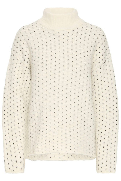 ICHI IHKAMARA LS19  knitted jumper  Cream black spot