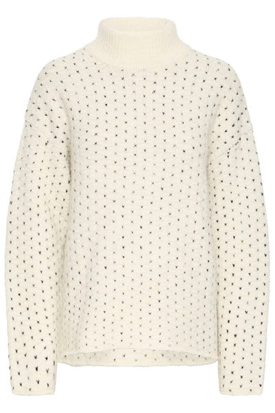 ICHI IHKAMARA LS19  knitted jumper  Cream black spot