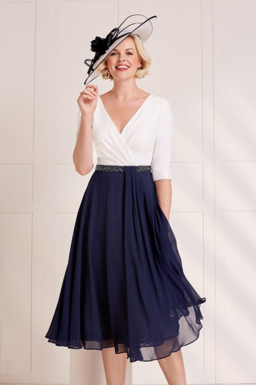 John Charles 66424  Navy & ivory crepe