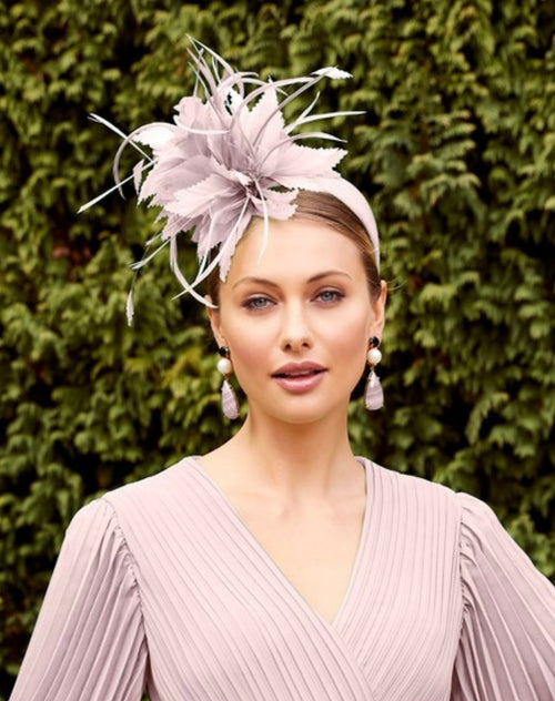 Snoxell & Gwyther 1107 taupe feather fascinator