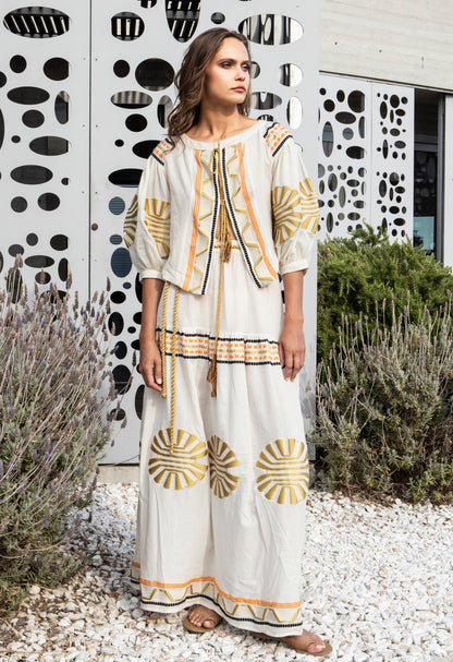 AGGEL pattern blouse 31575  Ivory gold black orange