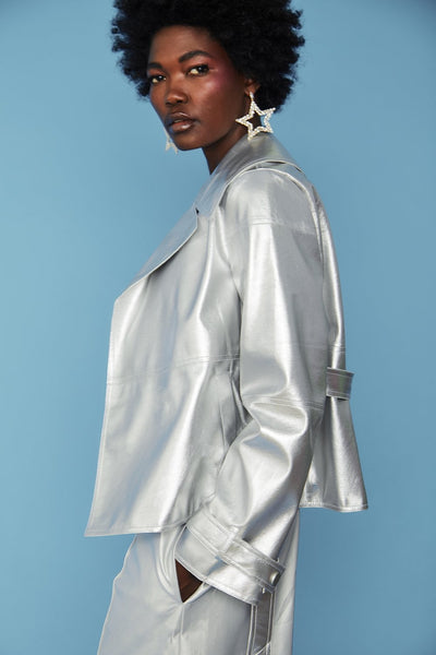 JAYLEY  faux leather trench coat  silver