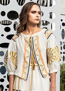 AGGEL pattern blouse 31575  Ivory gold black orange