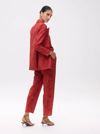 MIOH Montesco. Pleated trousers in botanical floral fabric