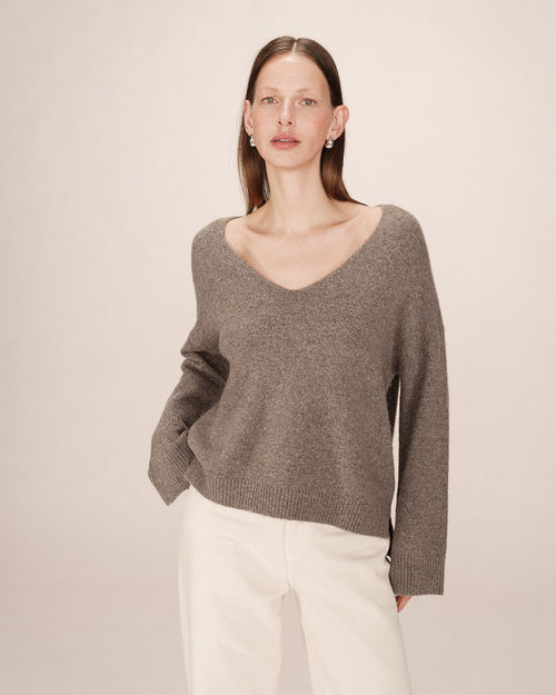 Grace & Mila Salvador   Taupe 3/4 sleeve jumper