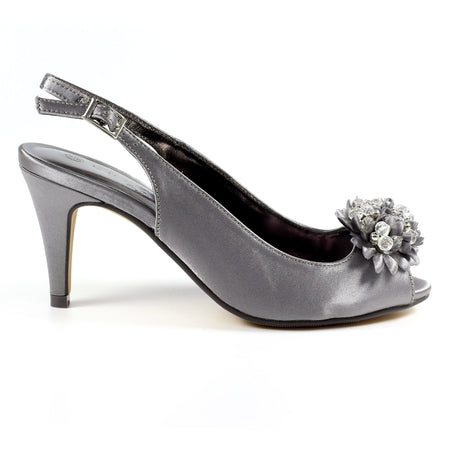 Diamanté ankle strap prom shoe  silver