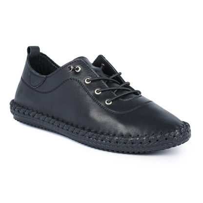 ST IVES LEATHER PLIMSOLE BLACK/BLACK