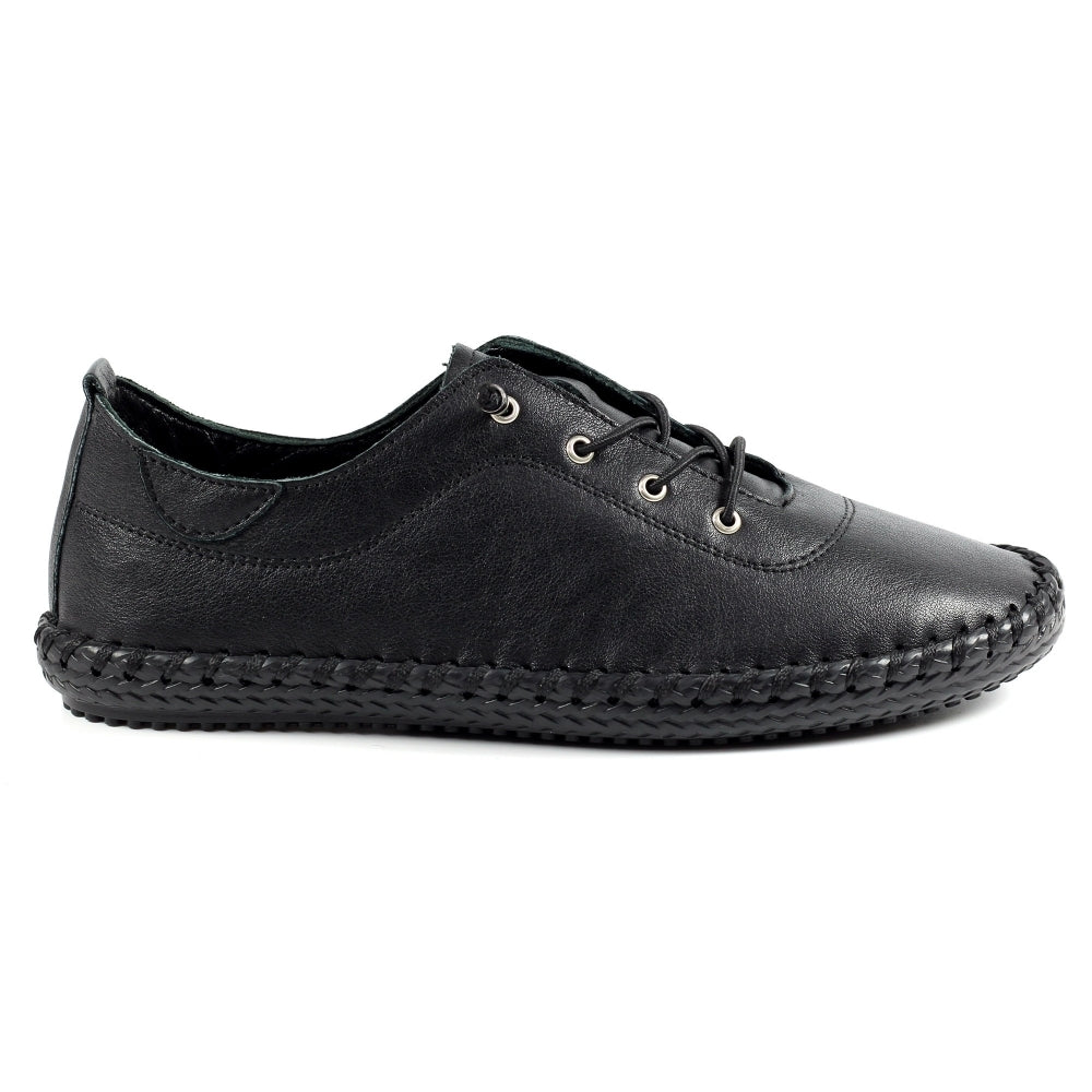 ST IVES LEATHER PLIMSOLE BLACK/BLACK