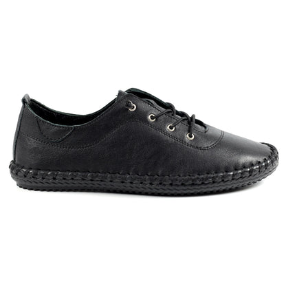ST IVES LEATHER PLIMSOLE BLACK/BLACK