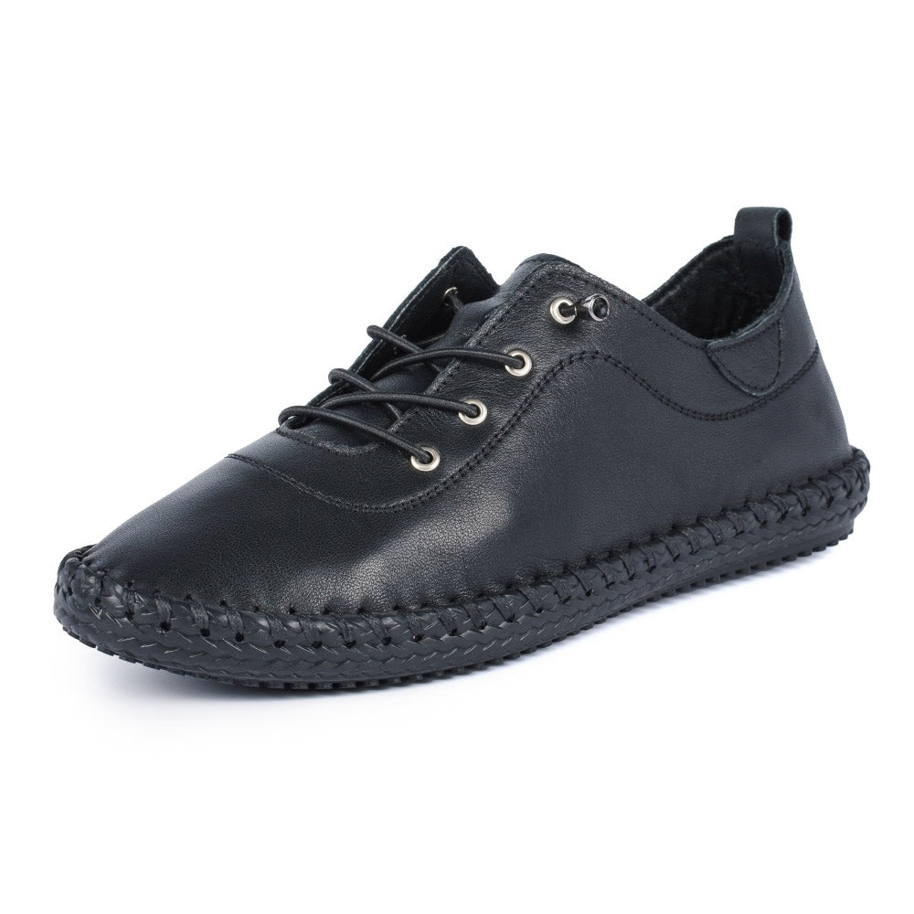 ST IVES LEATHER PLIMSOLE BLACK/BLACK