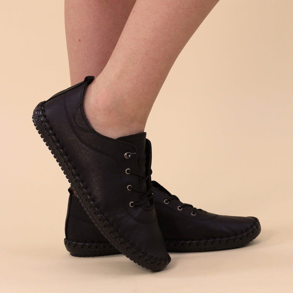 ST IVES LEATHER PLIMSOLE BLACK/BLACK
