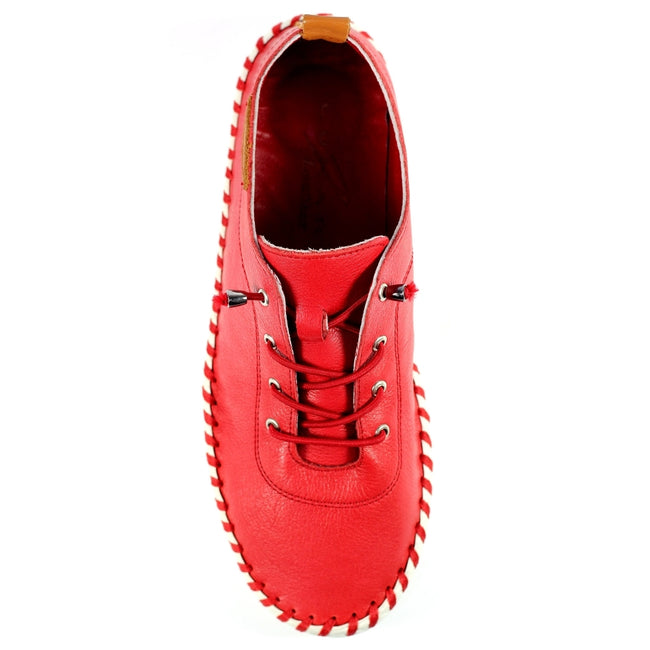 Lunar St Ives Red Leather Plimsols