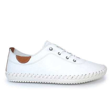 ST IVES LEATHER PLIMSOLE WHITE