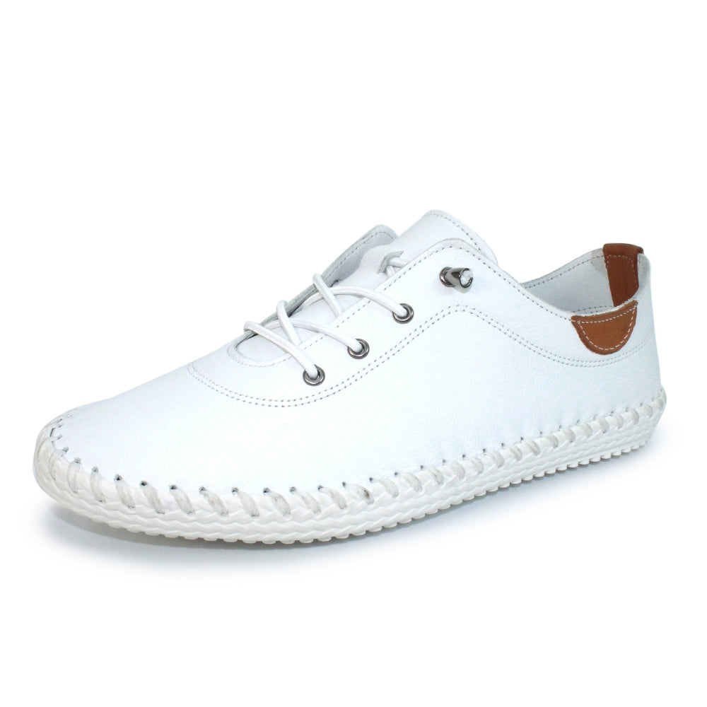 ST IVES LEATHER PLIMSOLE WHITE