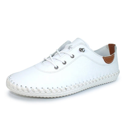 ST IVES LEATHER PLIMSOLE WHITE
