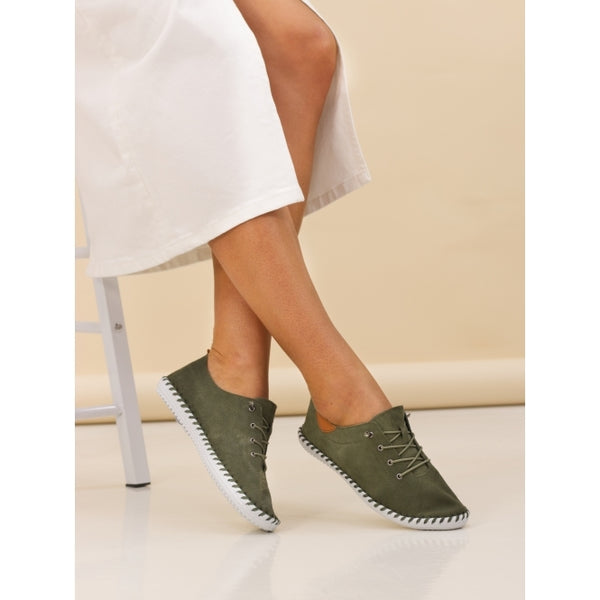 Lunar St Lawrence Suede Plimsole Sage Green