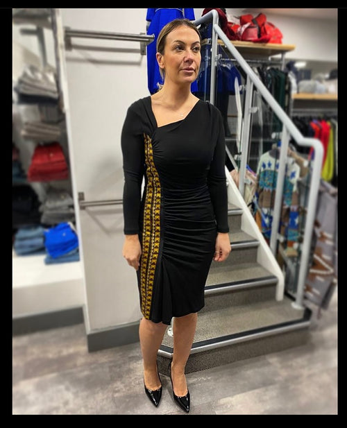 Roberto cavalli black dress with gold print