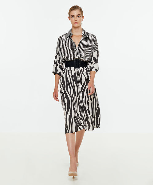 Access stripe shirt dress with print 3370-1057