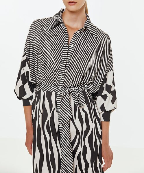 Access stripe shirt dress with print 3370-1057