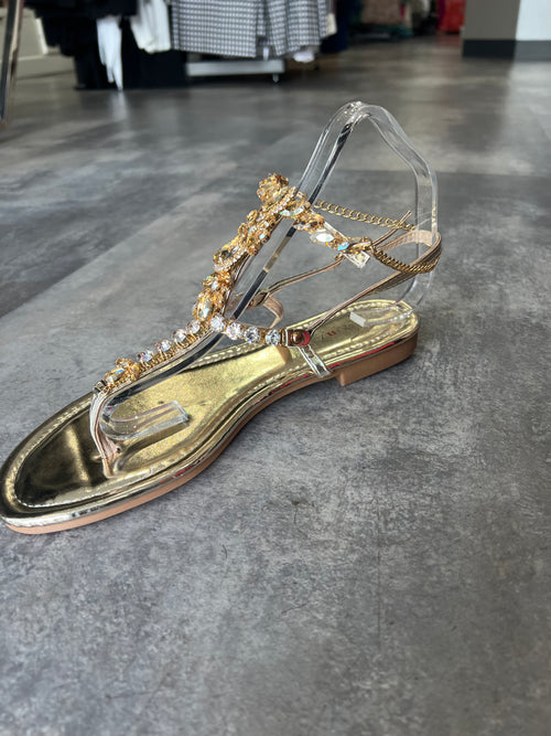 T bar gold diamanté sandals