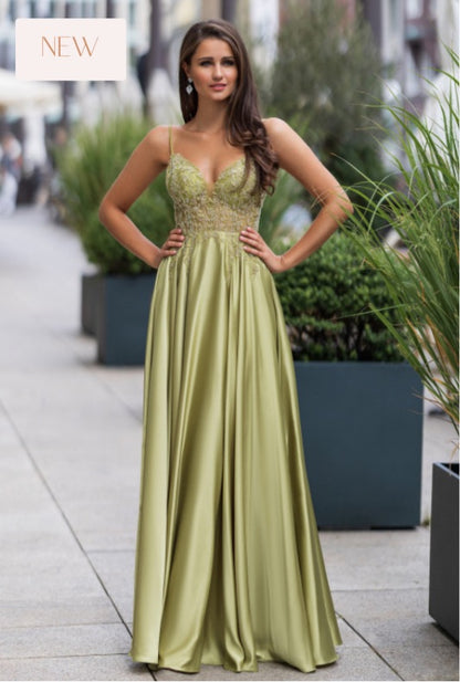Christian Koehert  0860 Satin  Skirt Dress Palm Green