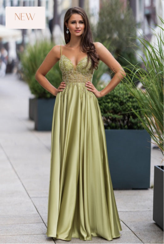 Christian Koehert  0860 Satin  Skirt Dress Palm Green