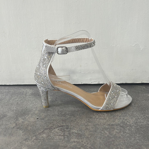 Diamanté ankle strap prom shoe  silver
