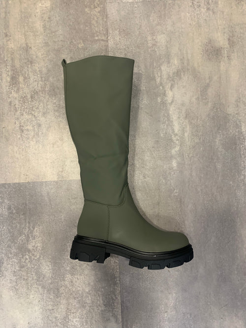 Pull on  olive high stomper boot
