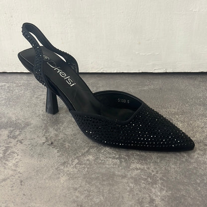Diamanté slingback  shoe  black