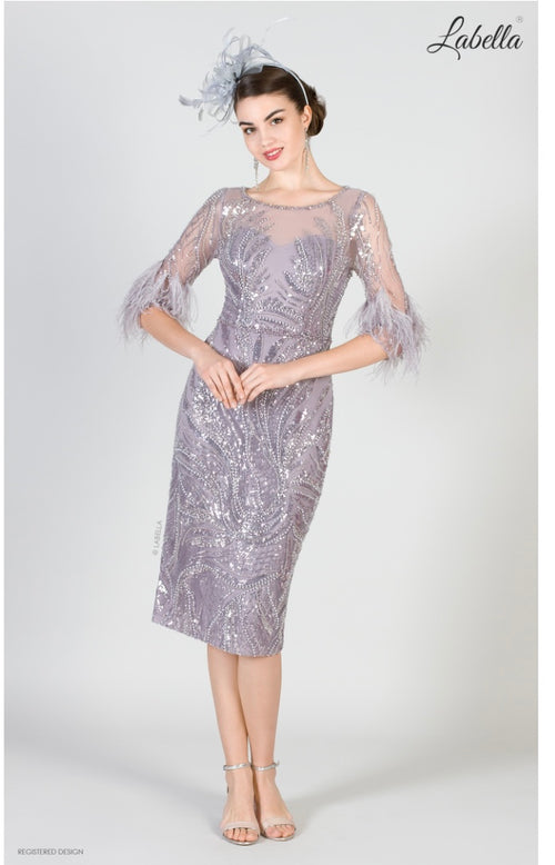 Labella by Gino Cerruti 8025E Feather Sleeve Dress lilac