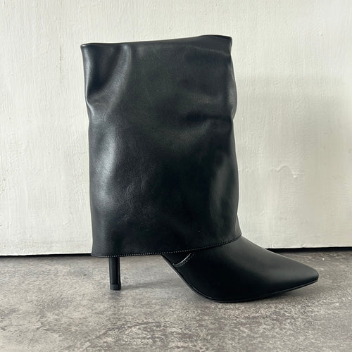 Fold over ankle  black boot