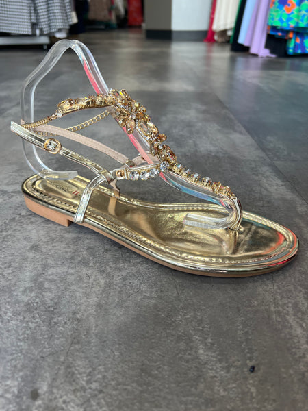 T bar gold diamanté sandals
