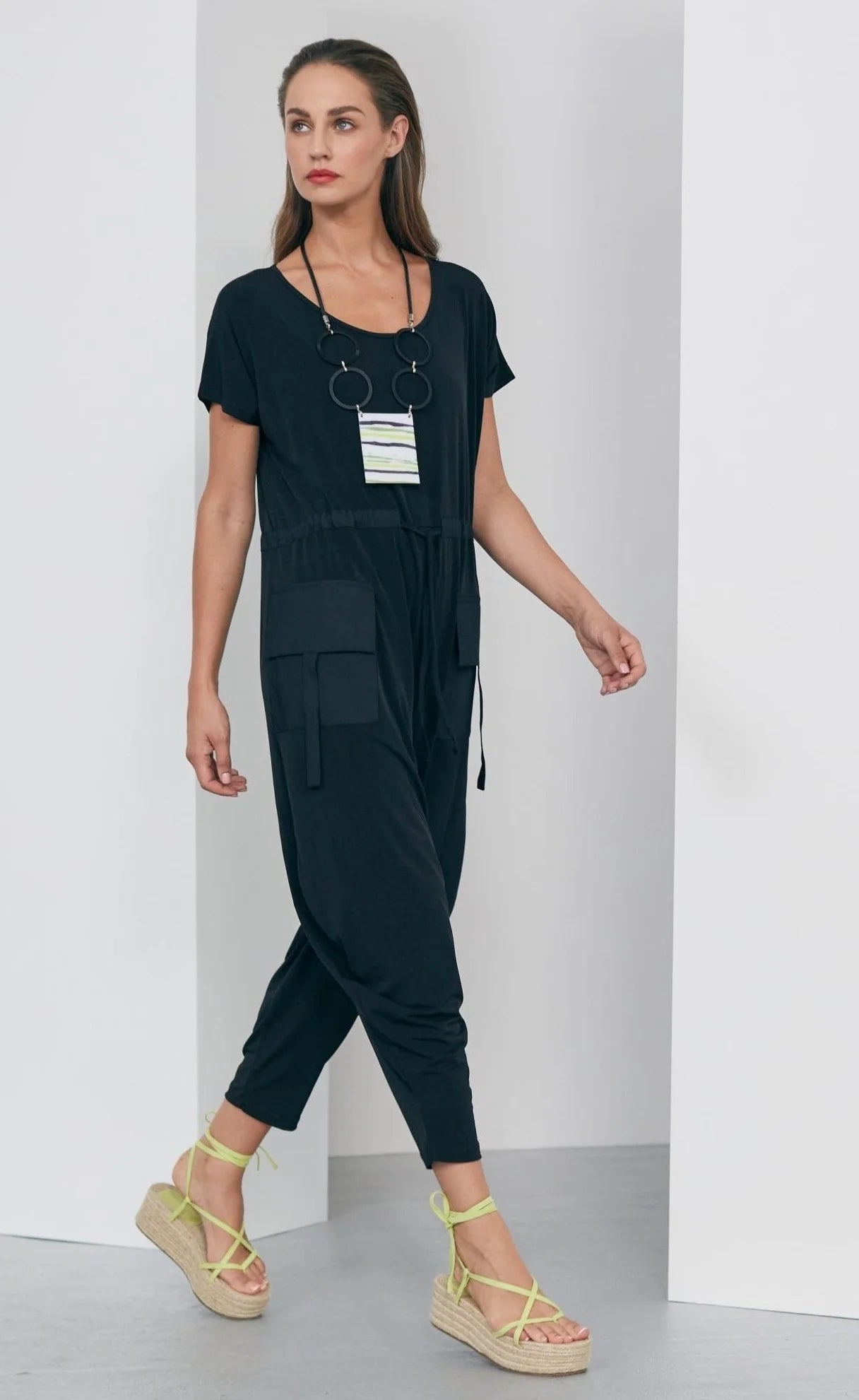 NAYA NAS23625 black jersey jumpsuit