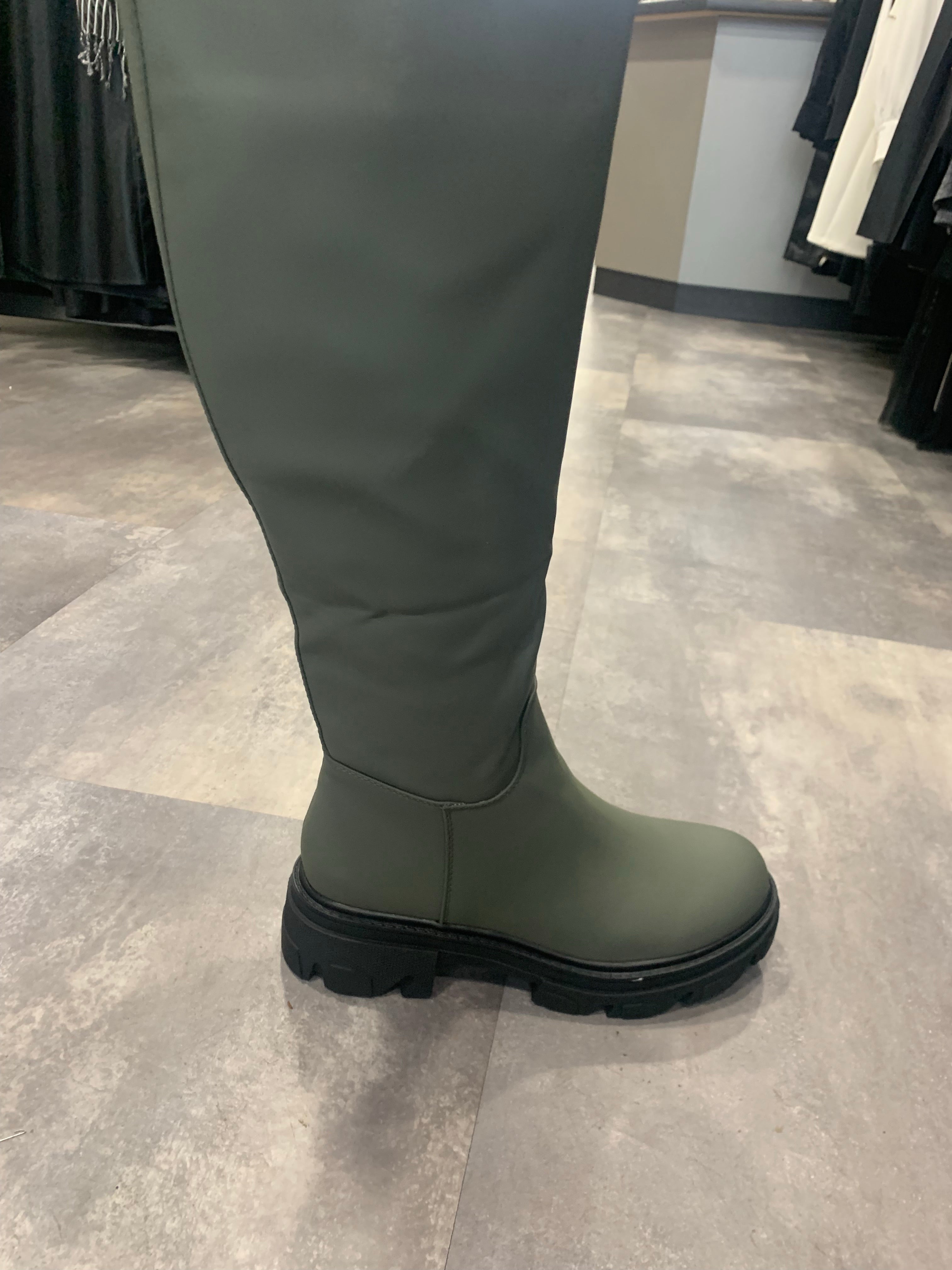 Pull on  olive high stomper boot