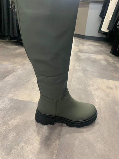 Pull on  olive high stomper boot