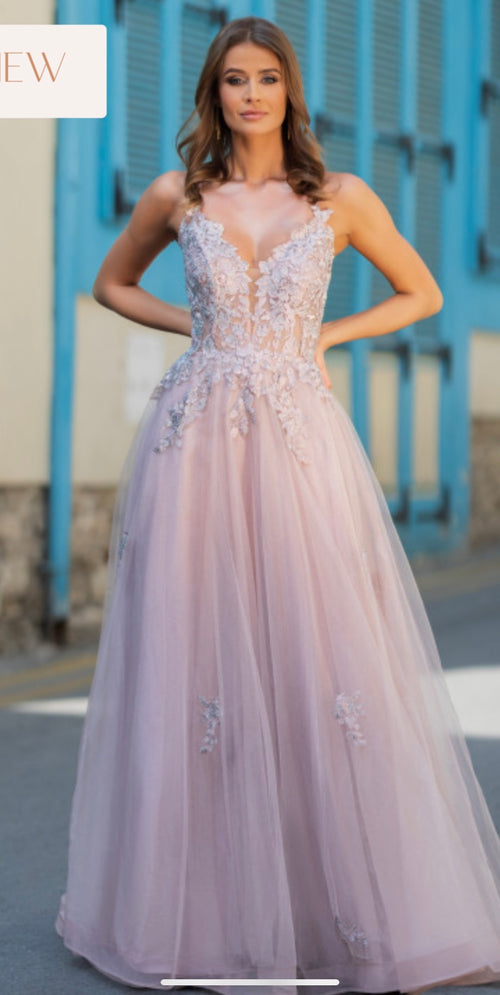 Tulle evening dress 0847 PEARL PINK