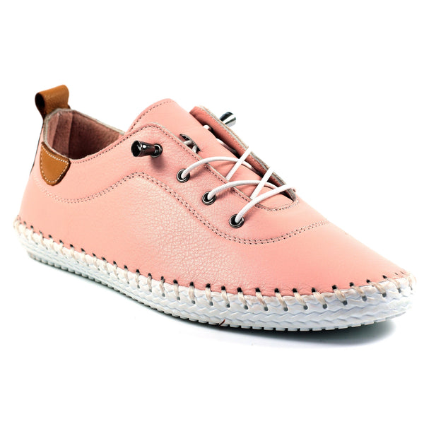 Lunar St Ives pink Leather Plimsols