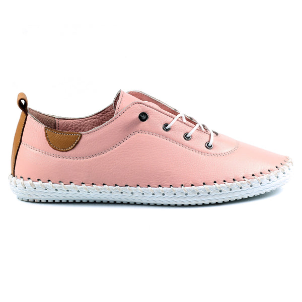 Lunar St Ives pink Leather Plimsols