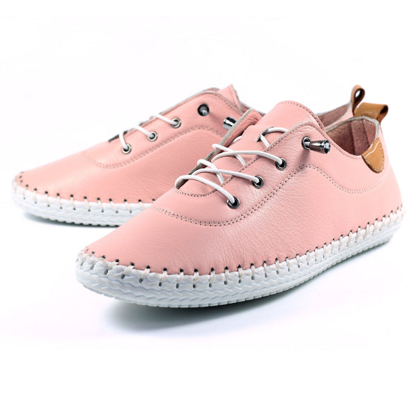 Lunar St Ives pink Leather Plimsols